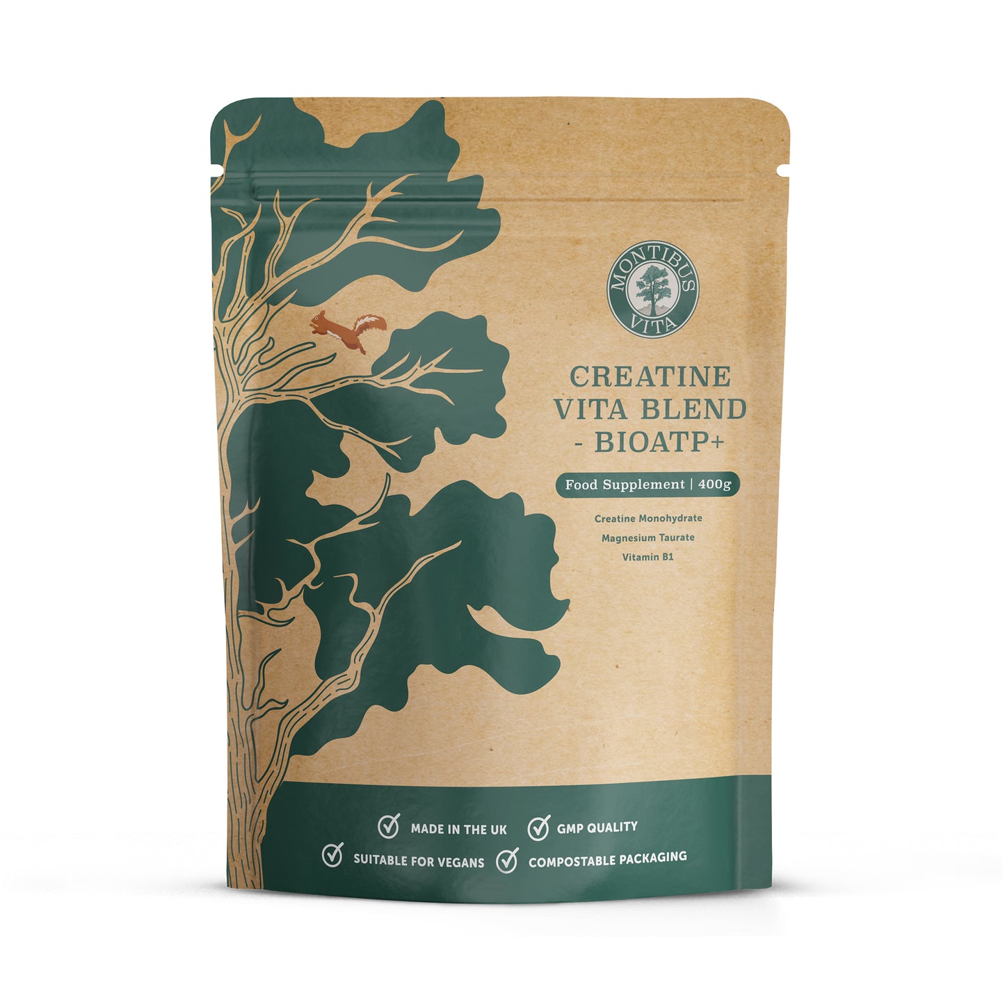 Creatine Monohydrate, Magnesium Taurate and Vitamin B1 (Thiamine HCL)  - BioATP+ Blend - Unflavoured - Two Month Supply - 400g