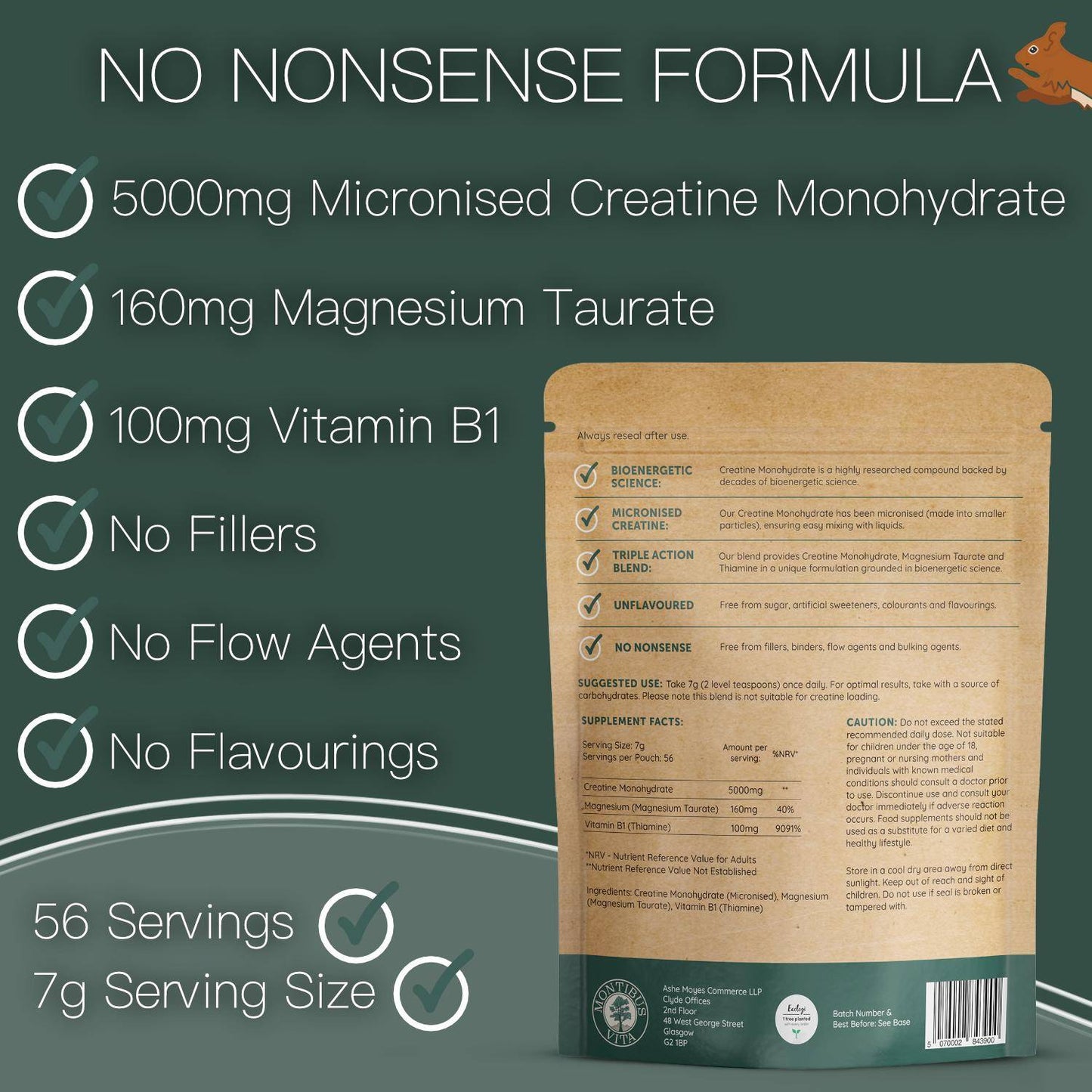 Creatine Monohydrate, Magnesium Taurate and Vitamin B1 (Thiamine HCL)  - BioATP+ Blend - Unflavoured - Two Month Supply - 400g